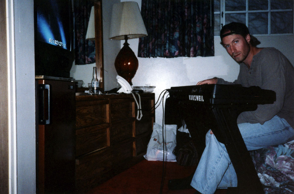 Meher writing the score in our Royal Santa Monica motel room -April -1998