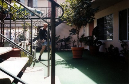 Meher in the courtyard of our motel.  Our room was #3 just to his left.