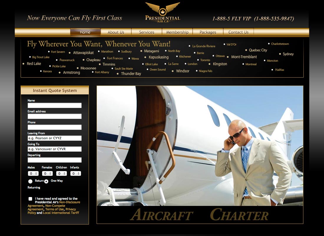 The new Presidential Air home page