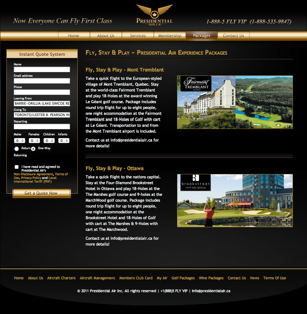 The "Fly & Golf" page after the overhaul.