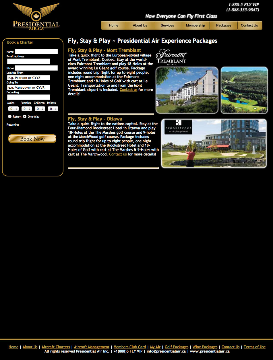 The "Fly & Golf" page before the overhaul.